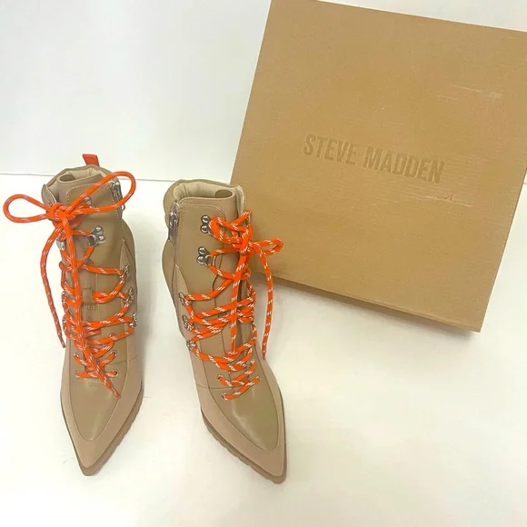 Steve Madden Kare Lace-Up Boot In Sand Multi Color - New In Box - Reemoly